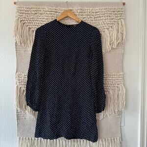 Theory Black Crepe Polka Dot Crew Dress